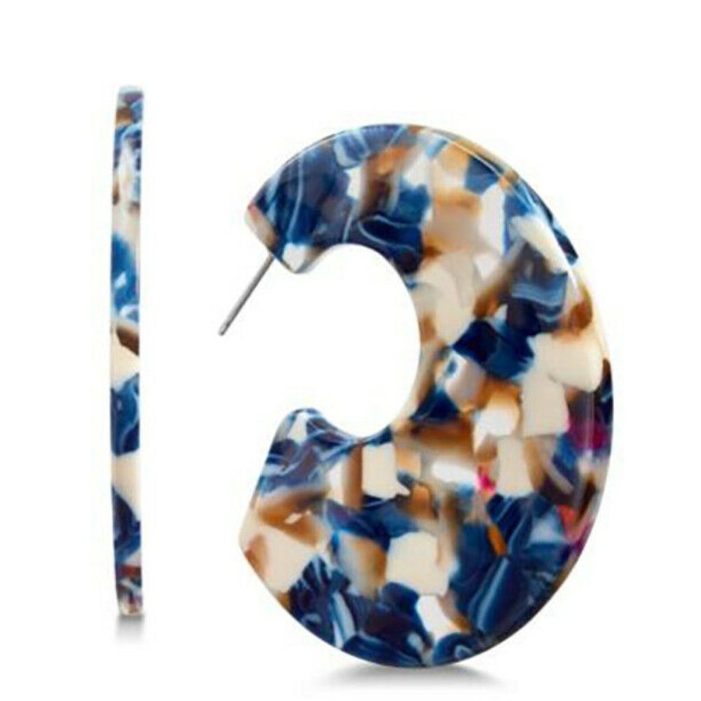 New I.n.c. Blue Tortoise-Look Medium Hoop Earrings